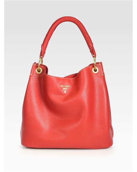 prada shoulder bag vitello daino with accessories rosso|prada vitello daino hobo.